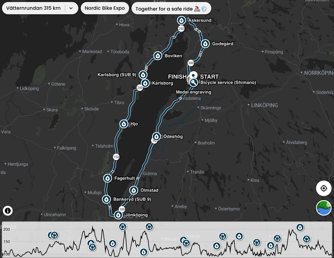 Vätternrundan 2026 route map - download GPX and add it to ELEMNT Bike computer